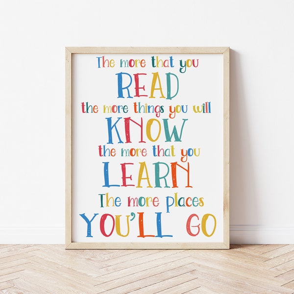 Dr. Suess Quote Printable - Oh, The Places you'll go - Insprirationalcol Quote - Kids Reading Quotes - Colorful Nursery Art