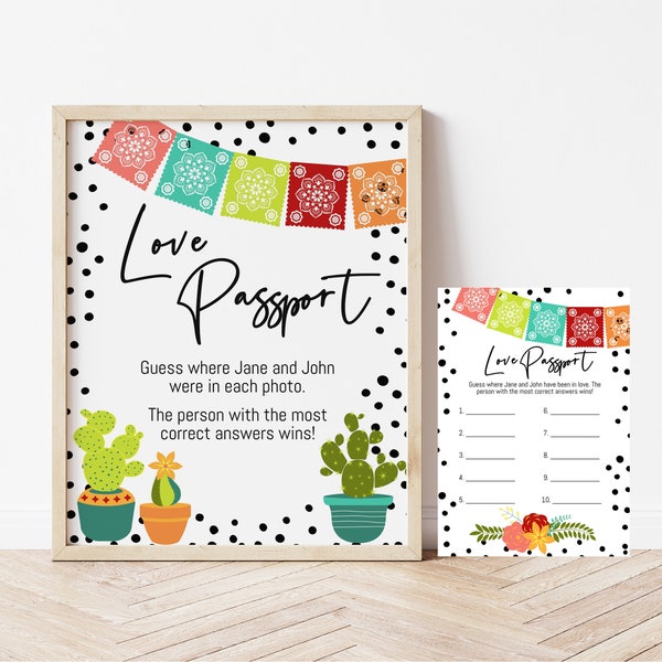 Fiesta Love Passport Bridal Shower Game -  Engagement Party Game - Fiesta Themed Party