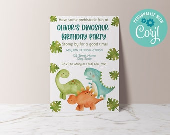 Dinosaur Birthday Invitation - Editable Birthday Invitation - Printable Dinosaur Invitation - 001