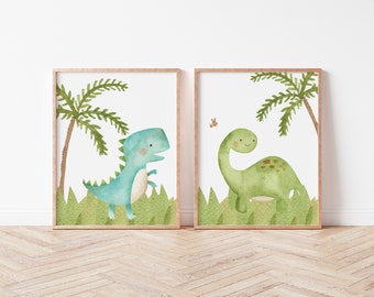 Set of 2 Dinosaur Wall Prints - Nursery Wall Art, Playroom Wall Art - Nursery Dinosaur Decor - Dinosaur Printable