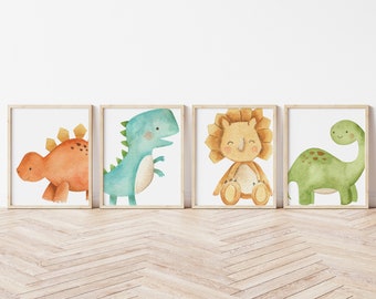 Set of 4 Dinosaur Prints for Nursery - Kids Wall Art - Nursery Dinosaur Prints - Baby Boy Room