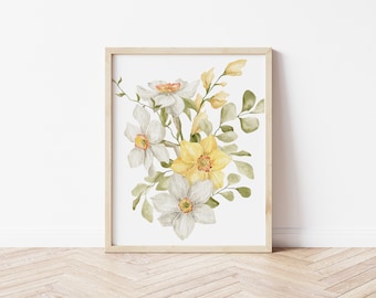 Watercolor Flower Printable Art, Spring Floral Print, Farmhouse Home Decor, Flower Spring Art, Spring Wall Decor, Spring Prints for home