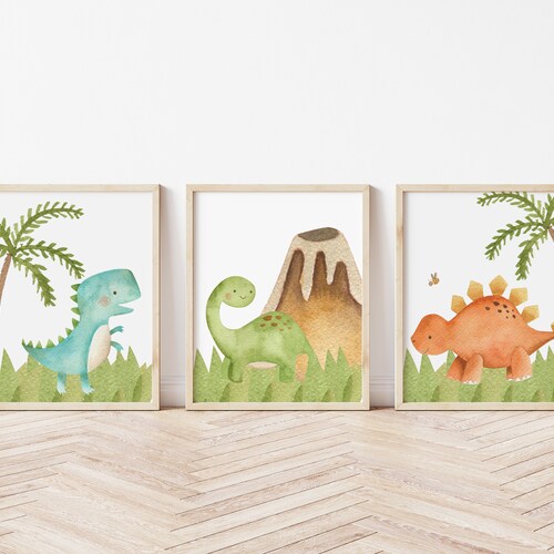 Set of 3 Dinosaur Wall Prints Nursery Wall Art Playroom - Etsy