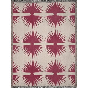 Woven Leaf Head Blanket - Burgandy & Cream - Made in USA, 100% Cotton Sofa Throw, Picnic Blanket, Original Design