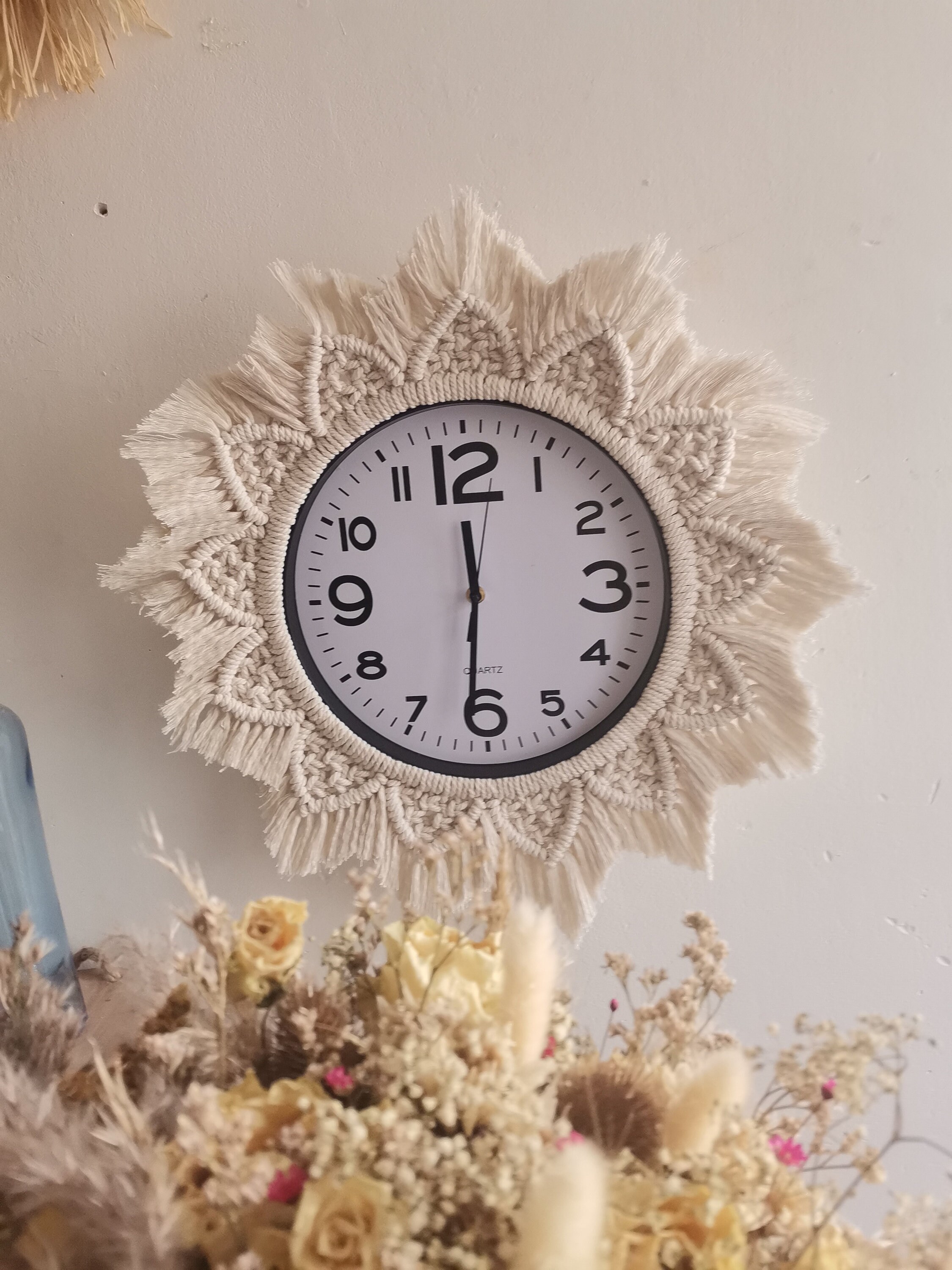 Horloge Murale Macramé Handmade, Pendule Macramé, O'clock Décoration Bohème