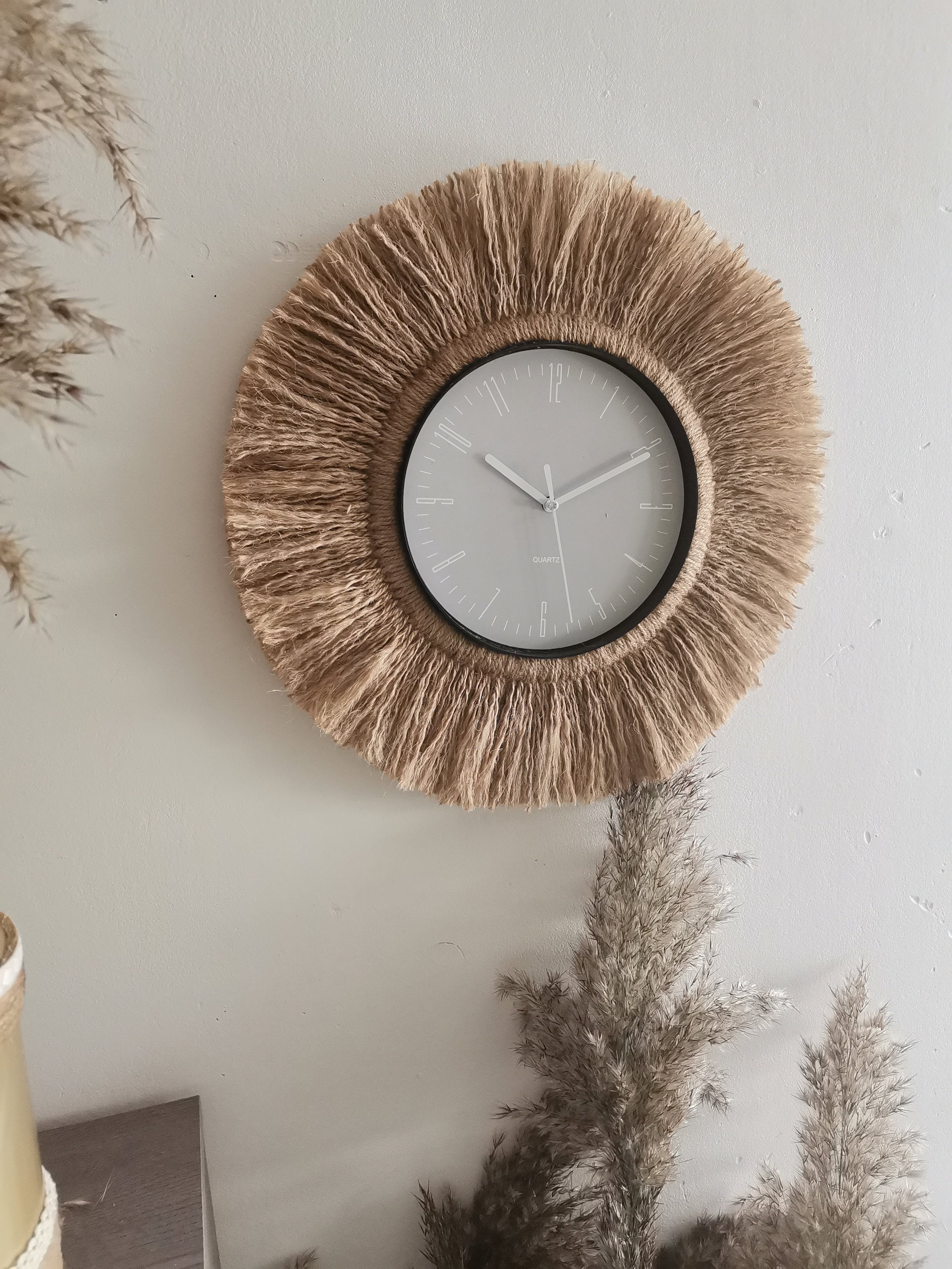 Horloge Macramé Façon Solail, Horloge Jute Naturel Tressé à La Main, Craft, Artisanale