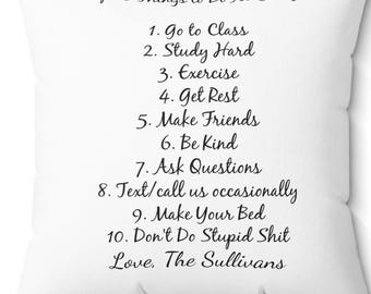 Funny Personalized College Pillow, Top 10 Things to Do, Gift for Graduate, Dorm Decor, Going Away Gift, College Bound Gift