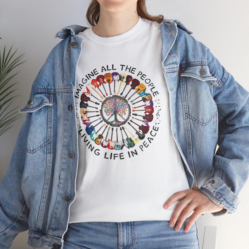 Imagine All the People Unisex Heavy Cotton Tee, Gift for Friend, Gift for Activists, Beatle's Lyrics, Gift for Musician, Peace Movement image 1