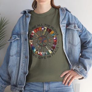 Imagine All the People Unisex Heavy Cotton Tee, Gift for Friend, Gift for Activists, Beatle's Lyrics, Gift for Musician, Peace Movement image 6