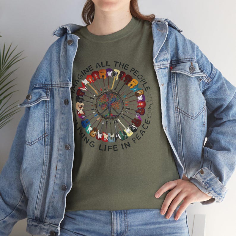 Imagine All the People Unisex Heavy Cotton Tee, Gift for Friend, Gift for Activists, Beatle's Lyrics, Gift for Musician, Peace Movement image 6