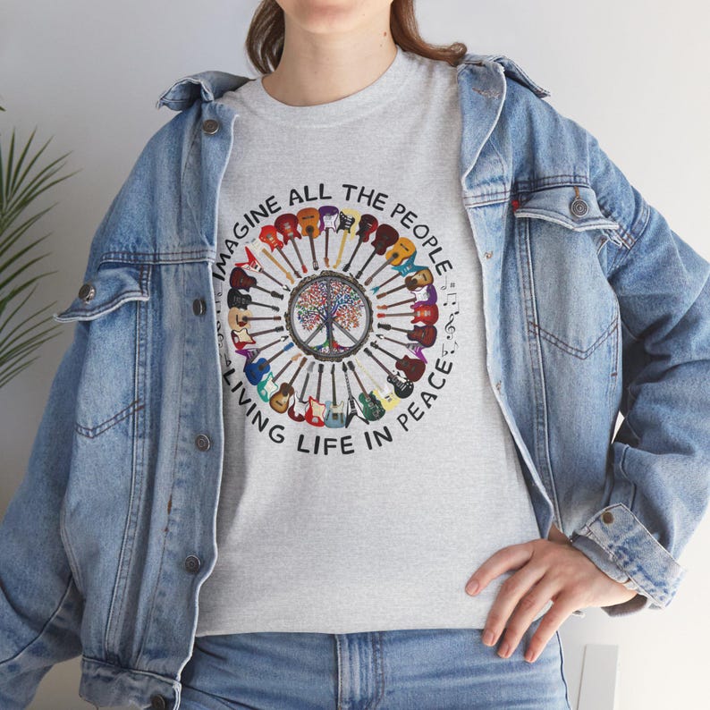 Imagine All the People Unisex Heavy Cotton Tee, Gift for Friend, Gift for Activists, Beatle's Lyrics, Gift for Musician, Peace Movement image 2