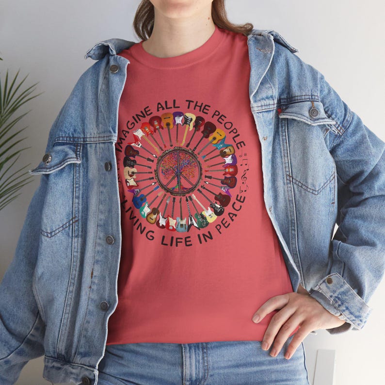Imagine All the People Unisex Heavy Cotton Tee, Gift for Friend, Gift for Activists, Beatle's Lyrics, Gift for Musician, Peace Movement image 3