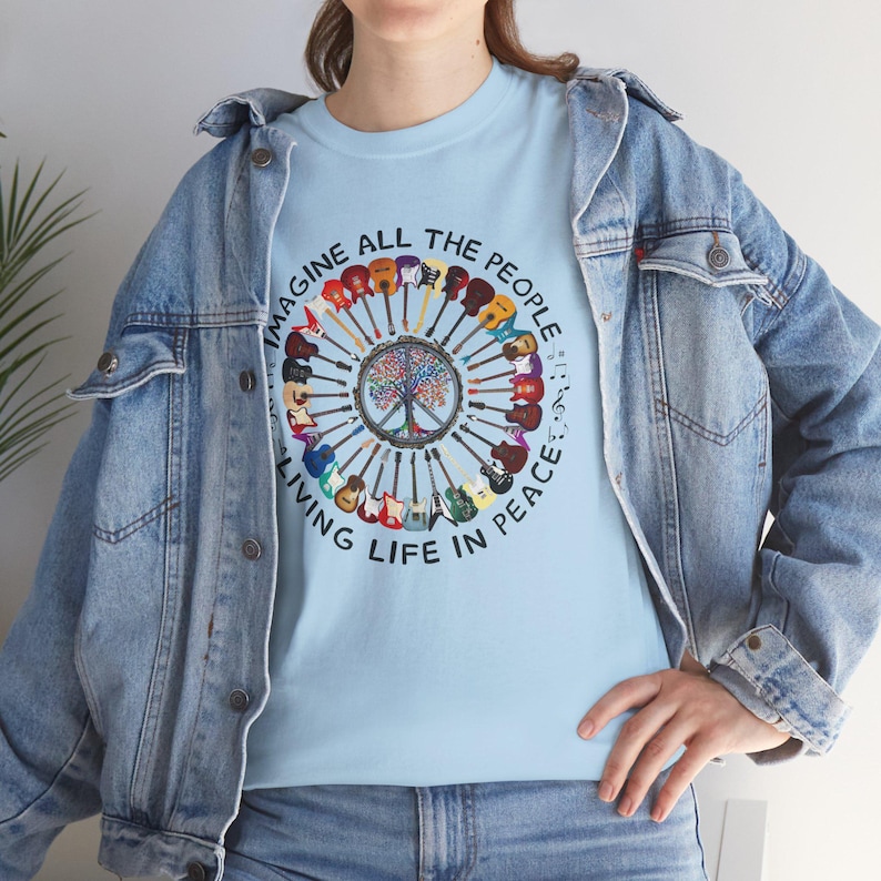 Imagine All the People Unisex Heavy Cotton Tee, Gift for Friend, Gift for Activists, Beatle's Lyrics, Gift for Musician, Peace Movement image 8