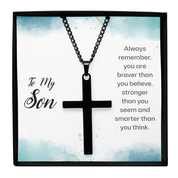 Gift for Son, Gift from Mother, Cross Necklace, Gift from Parents, Military Son, College Student, New Job, Graduation Gift, Moving Away