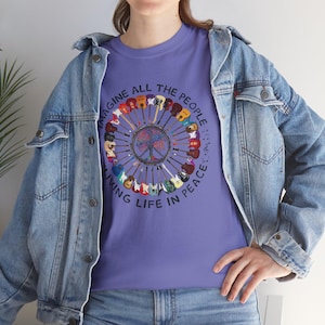 Imagine All the People Unisex Heavy Cotton Tee, Gift for Friend, Gift for Activists, Beatle's Lyrics, Gift for Musician, Peace Movement image 9