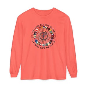 Peace and Guitars Unisex Long Sleeve T-Shirt, John Lennon Lyrics Tee, Imagine All The People, Music Lover Gift, Gift for Musician