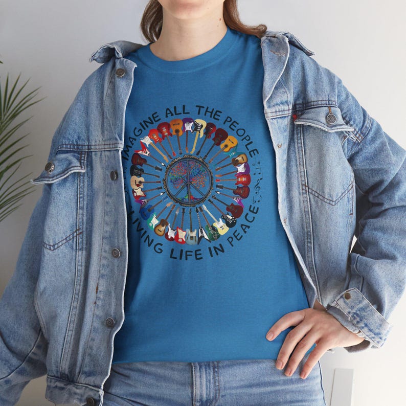 Imagine All the People Unisex Heavy Cotton Tee, Gift for Friend, Gift for Activists, Beatle's Lyrics, Gift for Musician, Peace Movement image 7