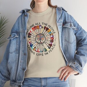 Imagine All the People Unisex Heavy Cotton Tee, Gift for Friend, Gift for Activists, Beatle's Lyrics, Gift for Musician, Peace Movement image 4