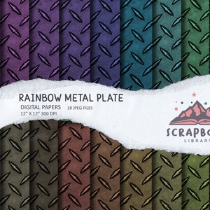 Rainbow Metal Plate Digital Paper, Metal Plate Tread, Diamond Metal Plate, Steampunk paper, Stainless Steel, Metal Sheet, Metal Texture