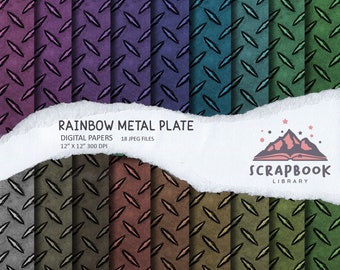 Rainbow Metal Plate Digital Paper, Metal Plate Tread, Diamond Metal Plate, Steampunk paper, Stainless Steel, Metal Sheet, Metal Texture