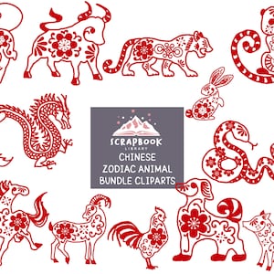 Chinesische Tierkreiszeichen Clipart, Asiatische Symbole Muster, Orientalische Logos, Chinesisches Neujahr, Rotes Horoskop, Astrologie