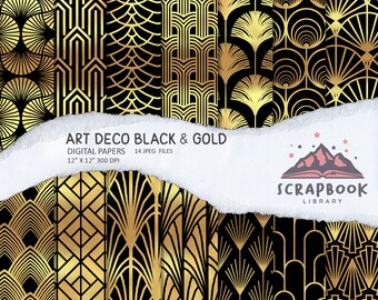 Art Deco Pattern Paper, Black Geometrical Shape, Black and Gold Flower Stylish Fashion, Ash lines Trend, Digital wallpaper, Gatsby