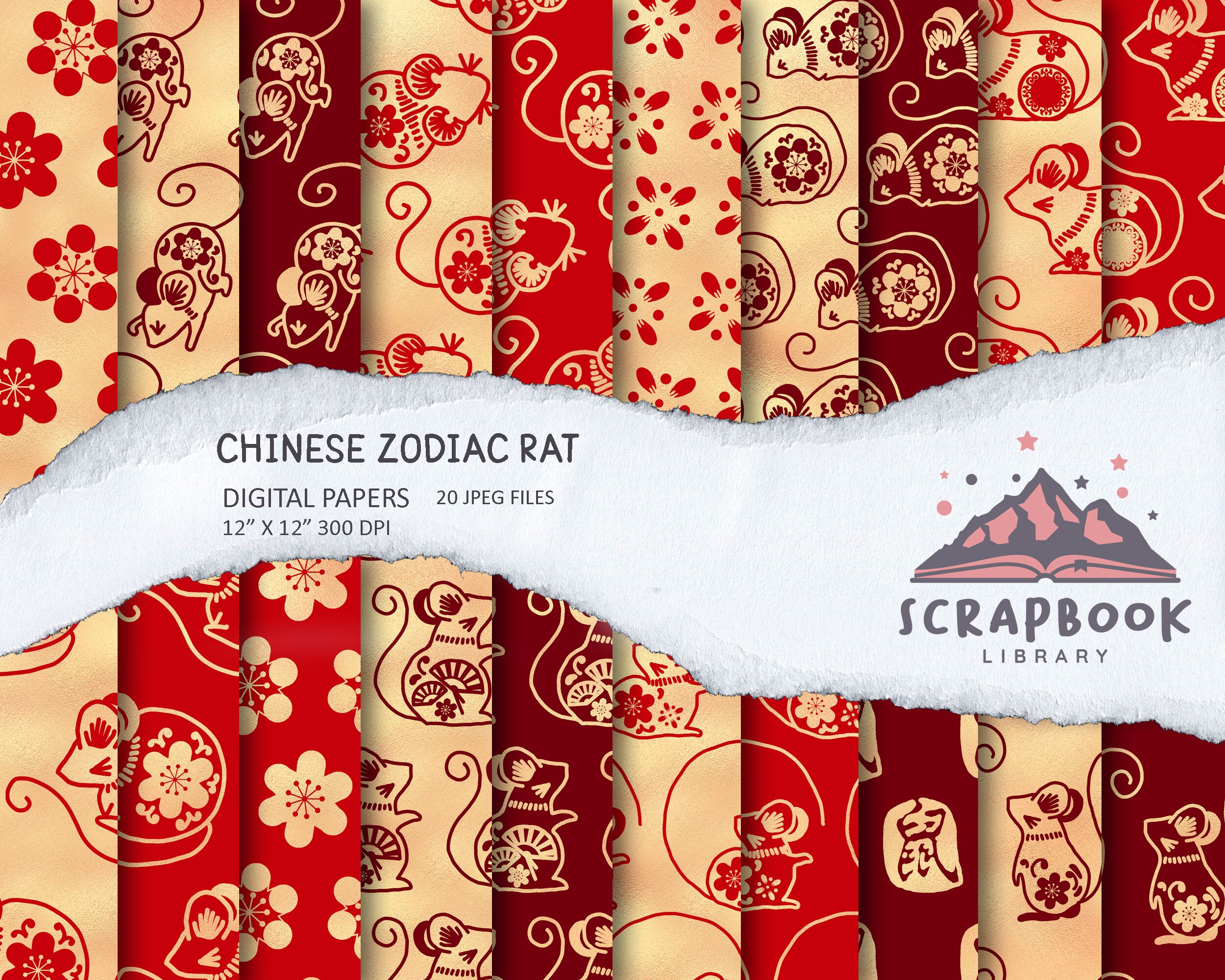 Chinese Zodiac Rat Digital Paper, Asian Rats Pattern, Authentic Mice ...