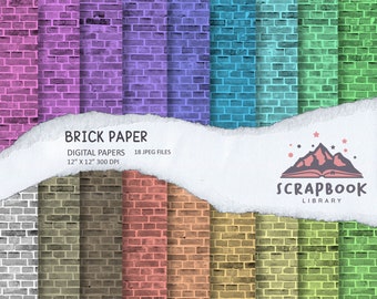 Brick Digital Paper, Brick Pattern Paper, Scrapbook Brick Paper, Rainbow brick Background Image Print, Rainbow Brick Wall, Instant Download