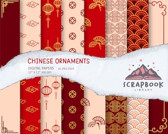 Chinese ornaments digital scrapbooking kit, chinese texture, Chinese design digital paper, Chinese patterns, backgrounds, Oriental  paper