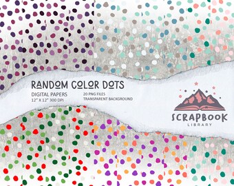 Ramdom Color Dot Digital Paper,Hand Drawn Dots Pattern Digital Paper, Scrapbook paper, Rainbow Polka dot Image Print,transparent background