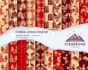 Adornos de Gallo del Zodíaco Chino Papel, Patrón de Pollo Asiático, Gallina Oriental Auténtica, Año Nuevo Chino, Horóscopo del Pollito Rojo, Astrología