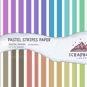 Papel digital com listras em cores pastel do arco-íris, papel de faixa digital com padrão colorido, papel de barra de scrapbook, impressão de imagem em tira, fita de papel de parede