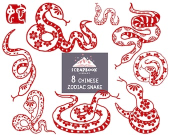 Chinese Zodiac Snake ornaments clipart, Asian Serpent pattern, Authentic Python Logo, Chinese New Year, Red Snake Horoscope, Astrology