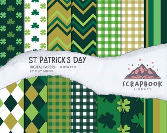 St Patricks day digital paper,Green,Shamrocks, Clovers, Lucky, Irish,Holiday,Clover Pattern paper, Scrapbook paper, Backgrounds