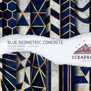 Digital Teal Concrete Paper, Geometric Pattern Paper, Scrapbook Supplies, Gold lines, Geometrical Shape Design