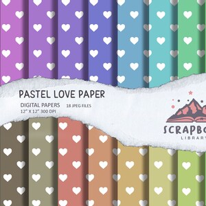 Rainbow Pastel Color Love Digital Paper, Colorful Pattern Digital Heart ...