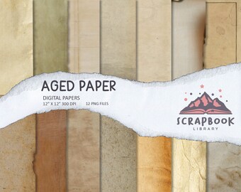 Texturas de papel envejecido, papel de álbum de recortes imprimible digital con efecto quemado, fondos de papel viejo desgastado antiguo vintage bordes rasgados grunge,