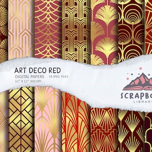 Art Deco Pattern Paper, Red Geometrical Shape, Maroon and Gold Flower Stylish Fashion, Crimson lines Trend, Wine wallpaper, Gatsby