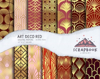 Art Deco Pattern Paper, Red Geometrical Shape, Maroon and Gold Flower Stylish Fashion, Crimson lines Trend, Wine wallpaper, Gatsby
