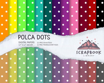 Polka punto papel digital, spots polka puntos patrón digital papel, papel álbum de recortes, punto polka blanco en la impresión de imagen de fondo arco iris