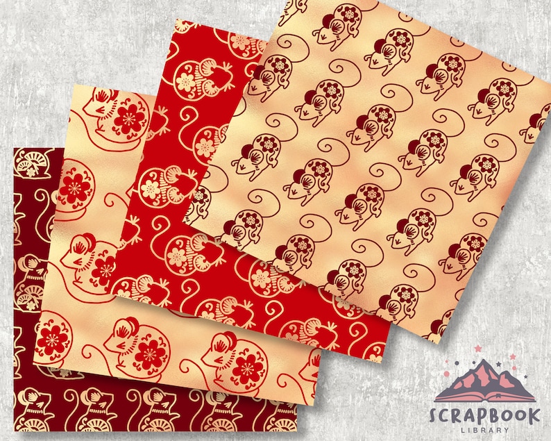 Chinese Zodiac Rat Digital Paper, Asian Rats Pattern, Authentic Mice ...
