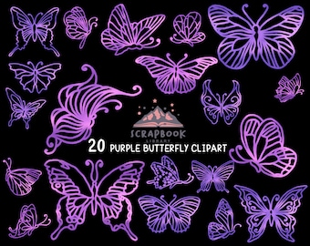 Purple Butterfly Clipart, Moth Wings, Beautiful Lilac Gold Insects , Violet Metallic Wing Shape, Butterfly Pattern, Texture, PNG