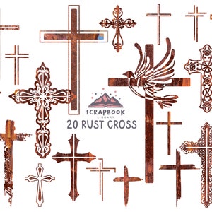 20 Cross Digital clipart, Rust Pattern Cross, Cross Design, Dove, Jesus Christ, Cross Shape, Bible, Easter, Christian, Catholic,