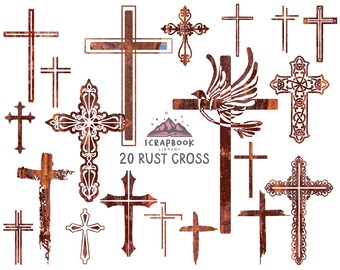 20 Cross Digital clipart, Rust Pattern Cross, Cross Design, Dove, Jesus Christ, Cross Shape, Bible, Easter, Christian, Catholic,
