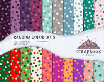 Ramdom Color Dot Digital Paper,Hand Drawn Dots Pattern Digital Paper, Scrapbook paper, Rainbow Polka dot Image Print, Confetti Paper