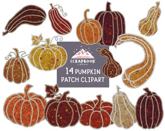 Imágenes prediseñadas de Pumpkin Patch, patrón de temporada de otoño, color de otoño, adorno de Halloween, decoración de agradecimiento, forma de calabaza vegetal