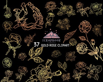 Rose Clipart, Muttertagsblume, Goldrosenblume, Bronzemetallische Blattform, Blütenknospe, Kupferblatt, Rosenlinien, Pflanze, Valentinstag