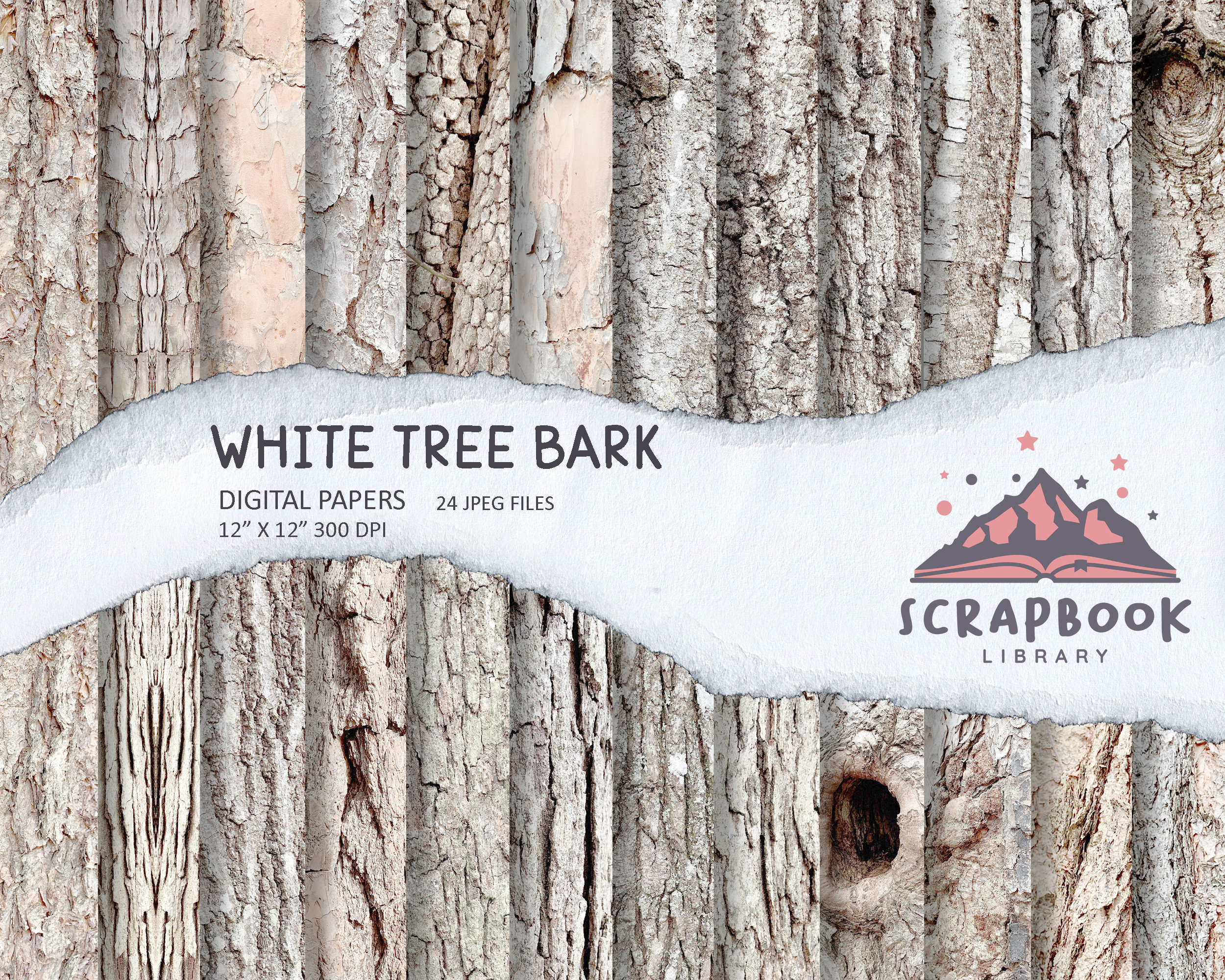 Digital White Tree Bark Paper, White Tree Trunk Texture, Tree Pattern ...