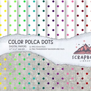 Polka dot Digital Paper,Spots Polka Dots Pattern Digital Paper, Scrapbook paper, Rainbow Polka dot on white background image print