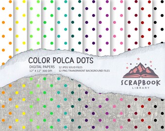 Polka dot Digital Paper,Spots Polka Dots Pattern Digital Paper, Scrapbook paper, Rainbow Polka dot on white background image print